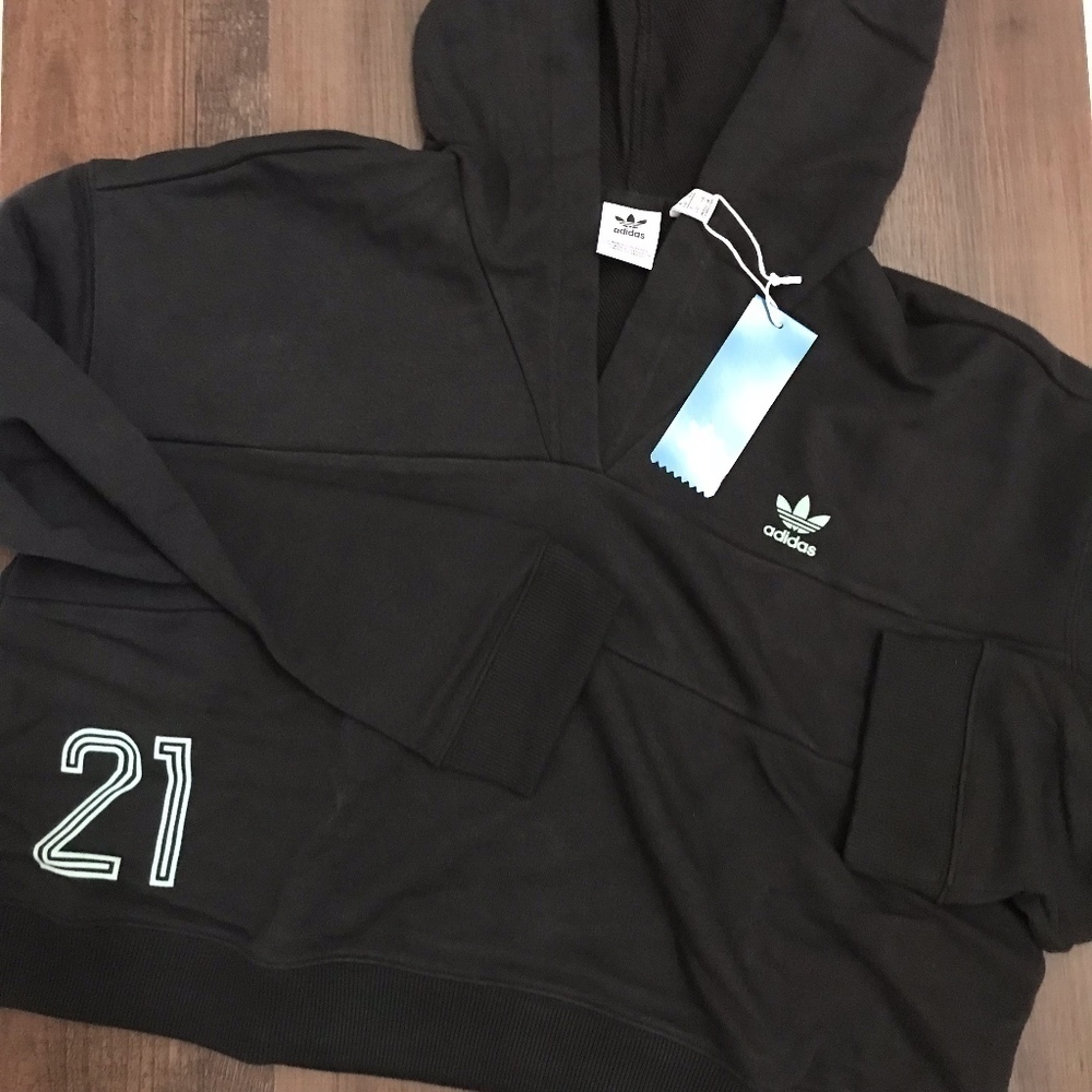 ADIDAS V-Neck Womens Crop Hoodie Terry Knit Sz M - Picture 3 of 7